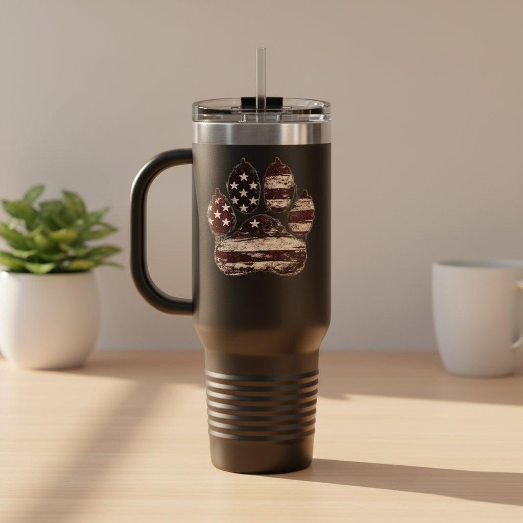 40oz Insulated Travel Mug — K9 Police Dog with American Flag