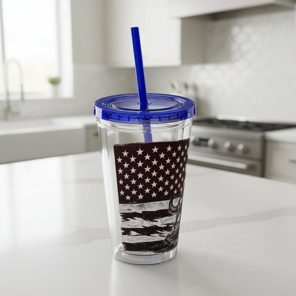 American Flag K9 Tumbler 16oz Insulated Straw Cup