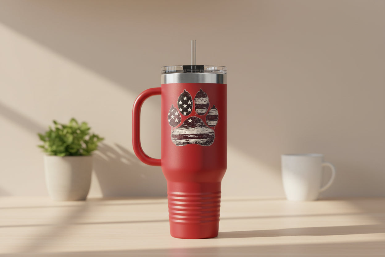 40oz Insulated Travel Mug — K9 Police Dog with American Flag