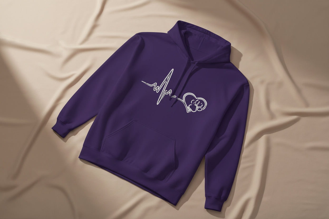 Heartbeat Paw Print Hoodie Dog Lover Heartbeat Pullover