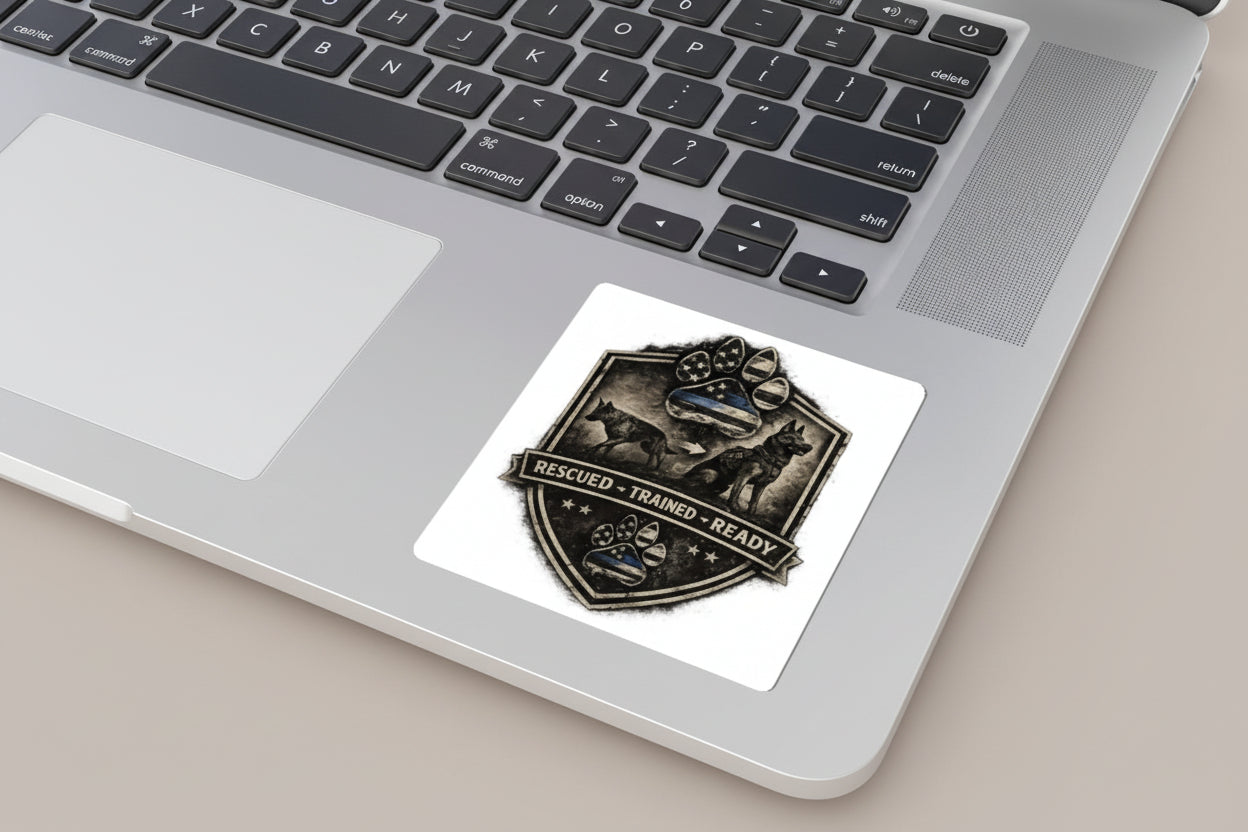 K9 Rescue & Training Sticker — "Rescued • Trained • Ready" Badge