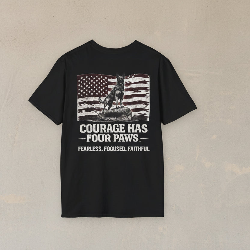 Courage Has Four Paws T-Shirt — American Flag K9 Tribute