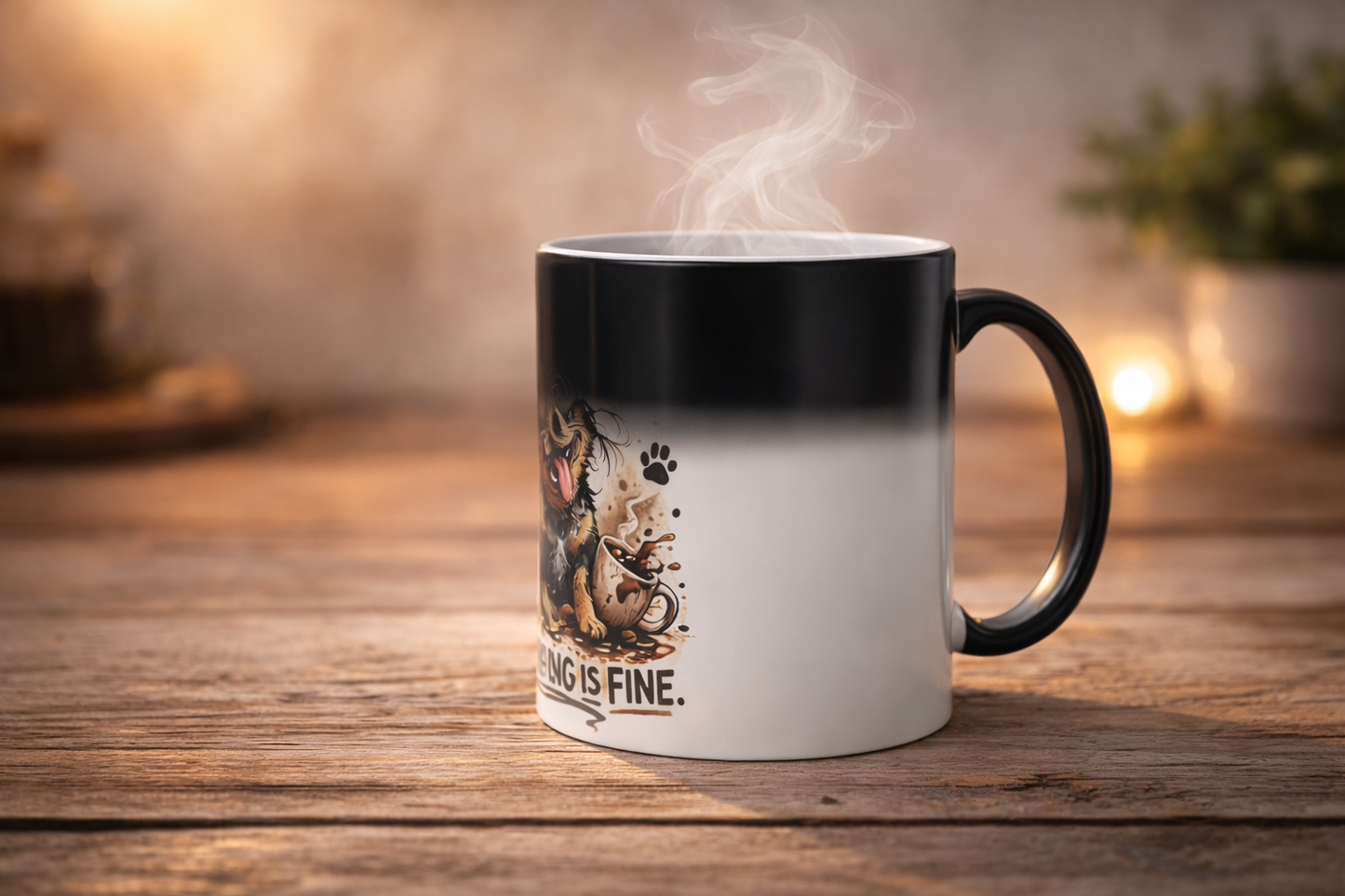 Color-Changing Blue Heeler Mug – "This Is Fine, Everything Is Fine" Funny Australian Cattle Dog Coffee Cup, 11oz