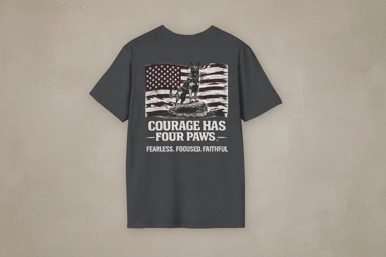 Courage Has Four Paws T-Shirt — American Flag K9 Tribute