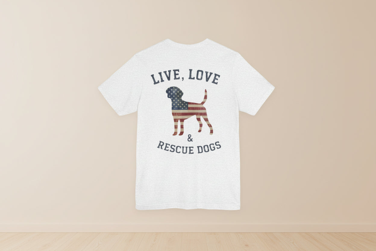 Rescue Dogs Tee "Live, Love & Rescue Dogs" Patriotic Dog Lover T-Shirt