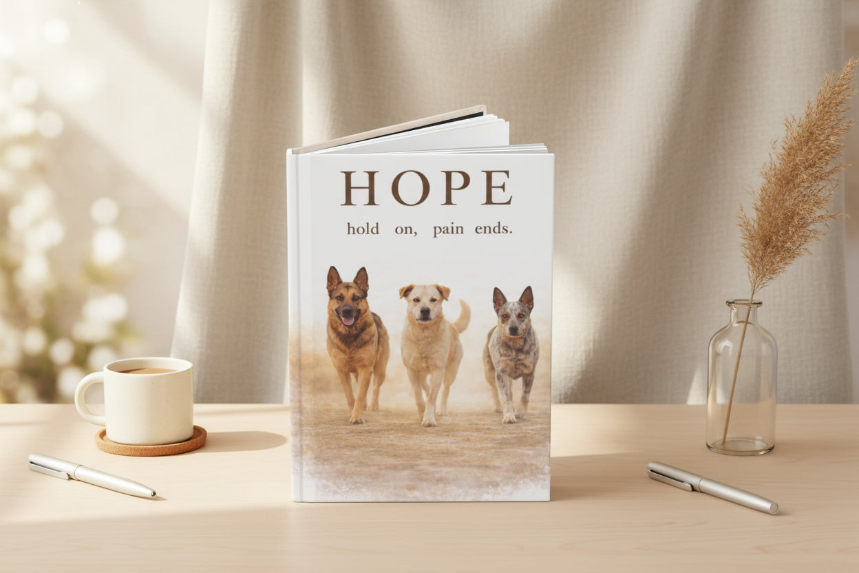 HOPE Hardcover Journal – Inspirational Dog Lover Notebook | “Hold On, Pain Ends