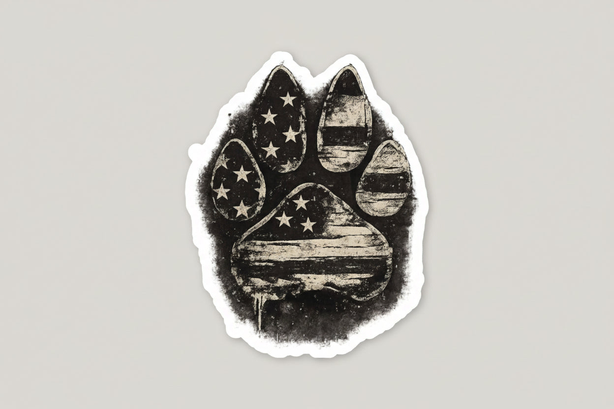 American Flag Paw Print Sticker — Distressed Patriotic Kiss-Cut Sticker