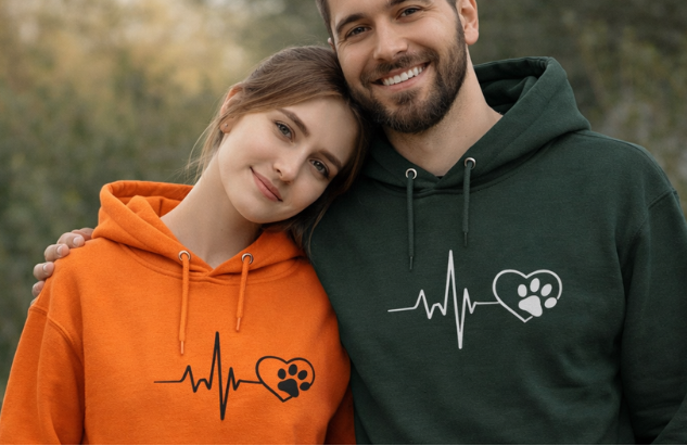 Heartbeat Paw Print Hoodie Dog Lover Heartbeat Pullover