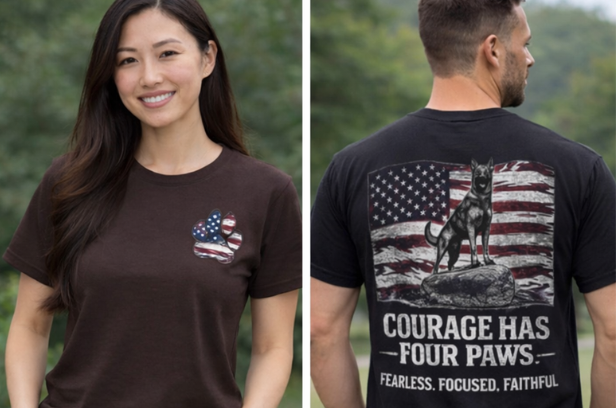 Courage Has Four Paws T-Shirt — American Flag K9 Tribute