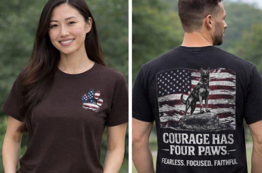 Courage Has Four Paws T-Shirt — American Flag K9 Tribute