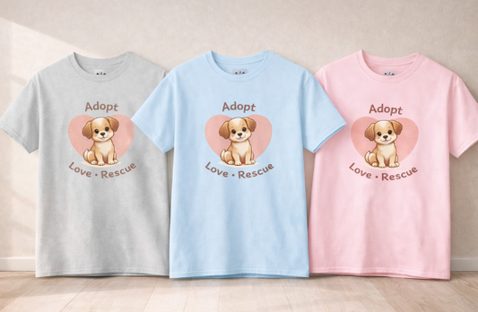 Kids “Adopt Love Rescue” Puppy T-Shirt – Cute Rescue Dog Graphic Tee