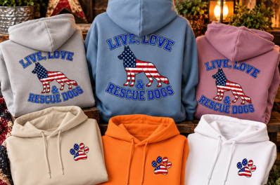 Live, Love & Rescue Dogs Patriotic Hoodie – Unisex Fleece Pullover