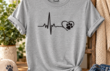 Pet Paw Heartbeat T-Shirt — Dog Lover Paw Print Tee