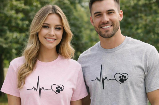 Pet Paw Heartbeat T-Shirt — Dog Lover Paw Print Tee