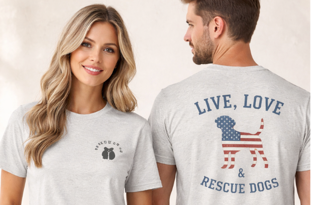 Rescue Dogs Tee "Live, Love & Rescue Dogs" Patriotic Dog Lover T-Shirt