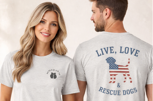 Rescue Dogs Tee "Live, Love & Rescue Dogs" Patriotic Dog Lover T-Shirt