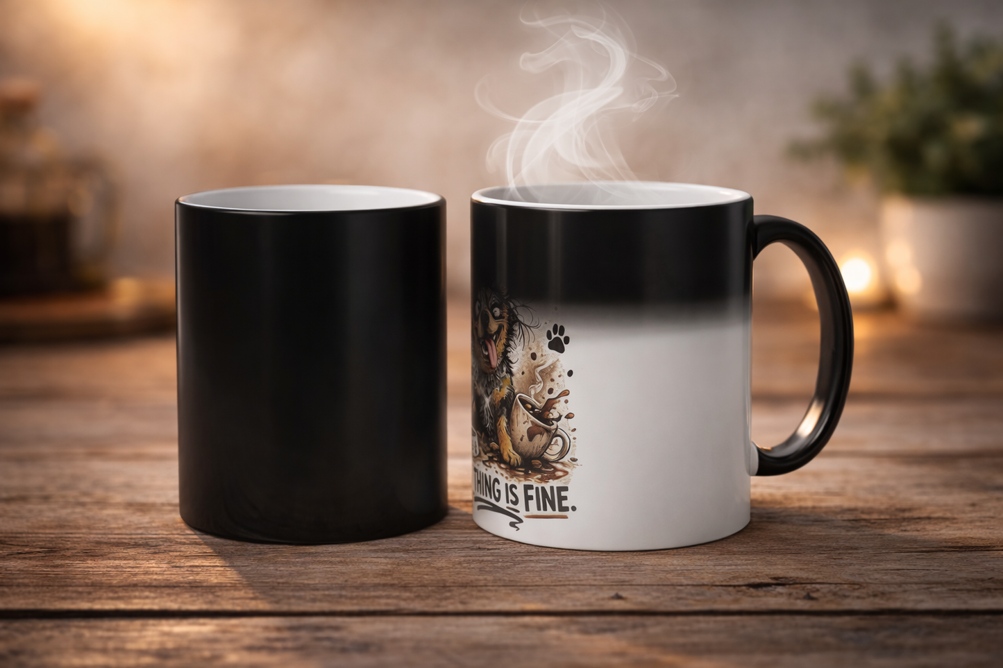 Color-Changing Blue Heeler Mug – "This Is Fine, Everything Is Fine" Funny Australian Cattle Dog Coffee Cup, 11oz