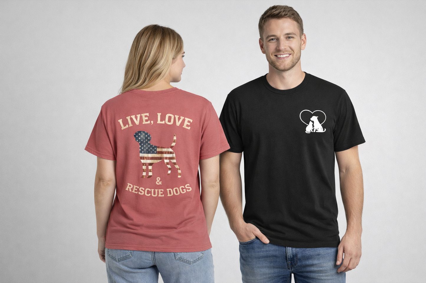 Live, Love & Rescue Dogs T-Shirt American Flag Rescue Dog Tee